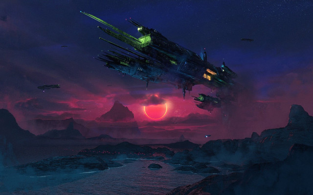 Sci fi flying mountain night free wallpaper - medium preview image