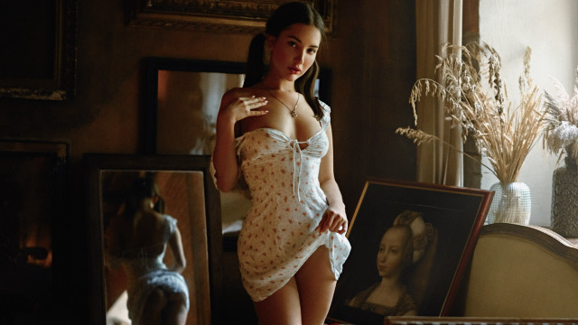 Woman white dress artroom painting free wallpaper - medium preview image