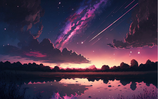 Night sky lake starry aurora free wallpaper - medium preview image
