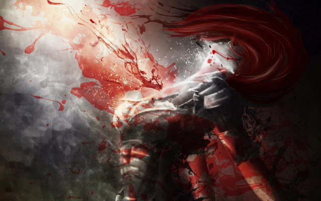 Red haired woman blood streaks free wallpaper - medium preview image