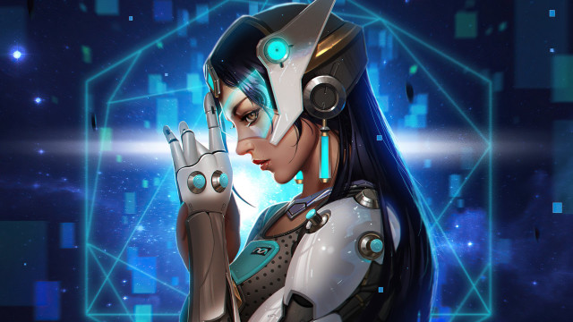 Futuristic woman robot hand cyberpunk free wallpaper - medium preview image
