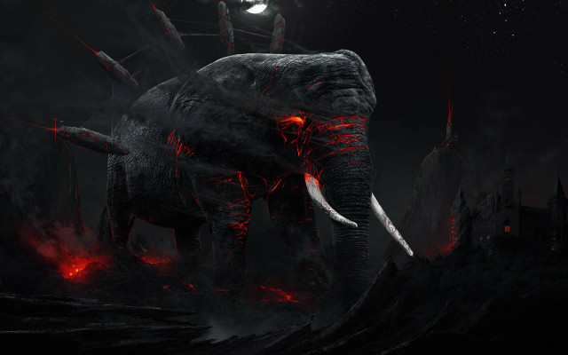 Elephant red lights full moon free wallpaper - medium preview image