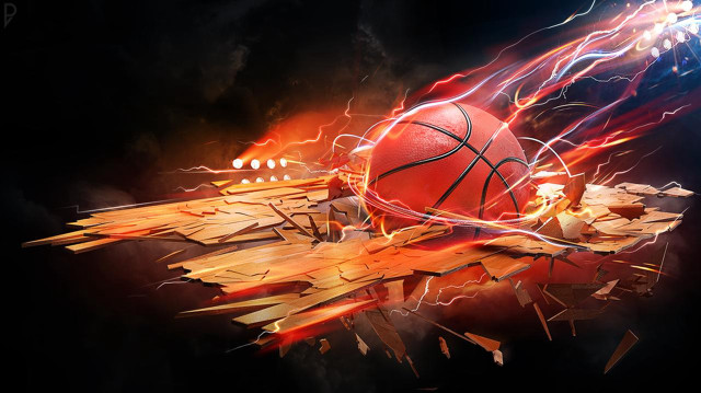 Basketball wooden surface lightning bolt free wallpaper - medium preview image