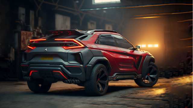 Red car garage night lights free wallpaper - medium preview image