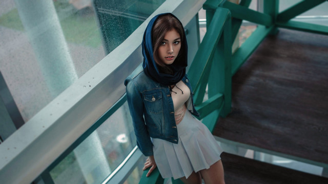 Elina karimova fashion balcony portrait free wallpaper - medium preview image