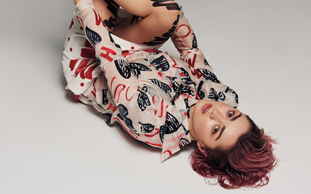 Woman crossed legs butterfly dress free wallpaper - medium preview image