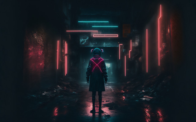 Neon hallway elsa bleda cyberpunk free wallpaper - medium preview image
