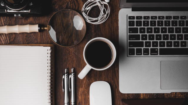 Desk laptop mouse pen coffee free wallpaper - medium preview image