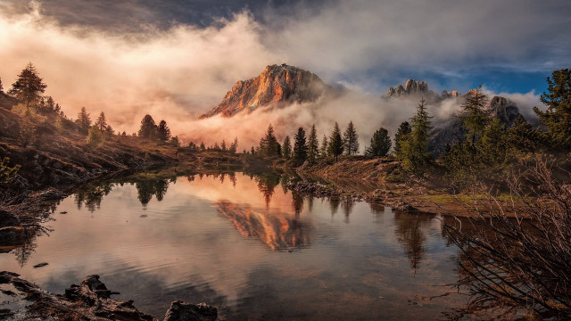 Mountain lake trees clouds sunset #3 free wallpaper - medium preview image