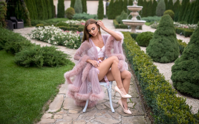 Woman garden pink coat highheels free wallpaper - medium preview image