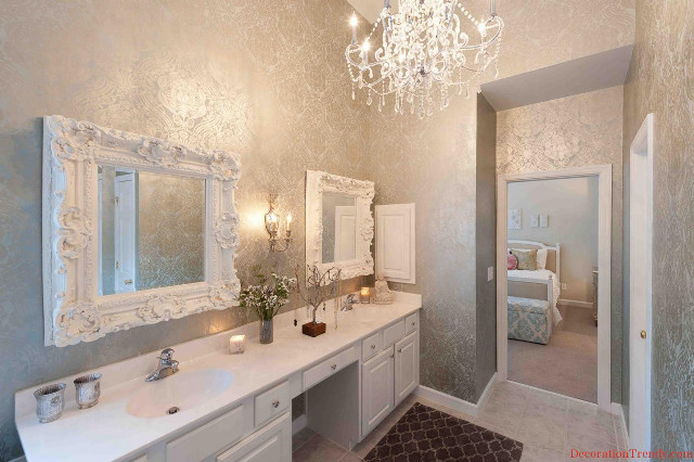 Bathroom chandelier double sink vanity free wallpaper - medium preview image