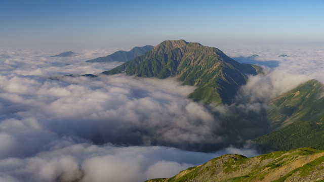 Mountain clouds horizon ocean sunset free wallpaper - medium preview image
