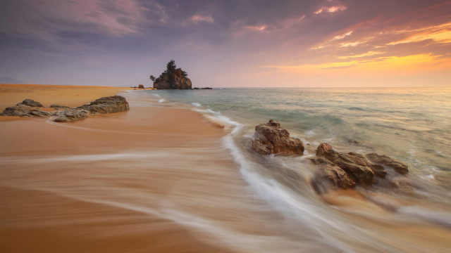 Beach rock formation sunset ocean #2 free wallpaper - medium preview image