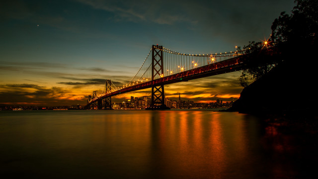 Bridge city night lights reflection #7 free wallpaper - medium preview image