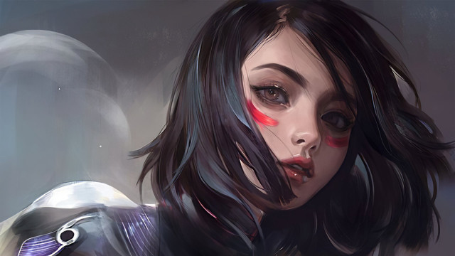 Creepy woman bloody face knife free wallpaper - medium preview image