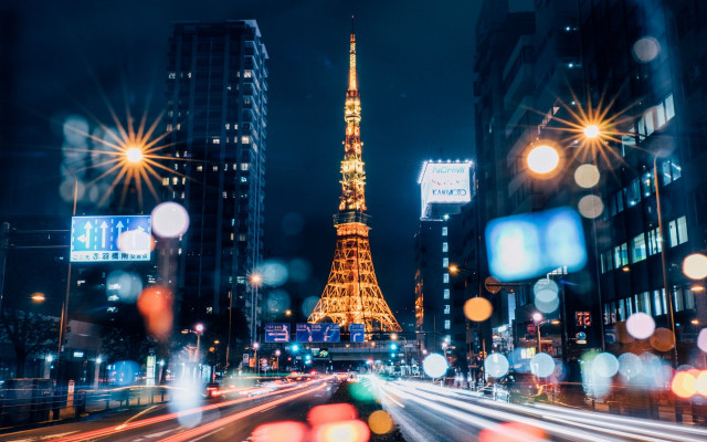 City night tower lanterns ferriswheel free wallpaper - medium preview image