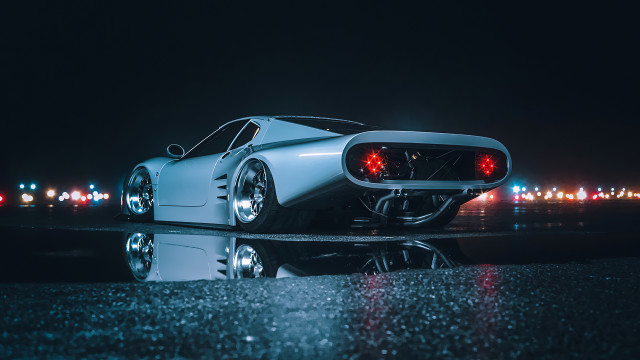 White car wet surface night free wallpaper - medium preview image