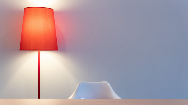 Red lamp wooden table white free wallpaper - medium preview image
