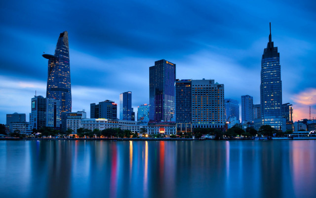 Cityscape night water blue sky free wallpaper - medium preview image