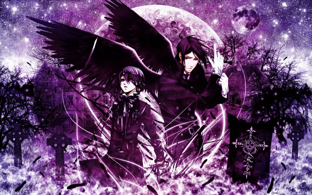 Anime characters wings full moon free wallpaper - medium preview image