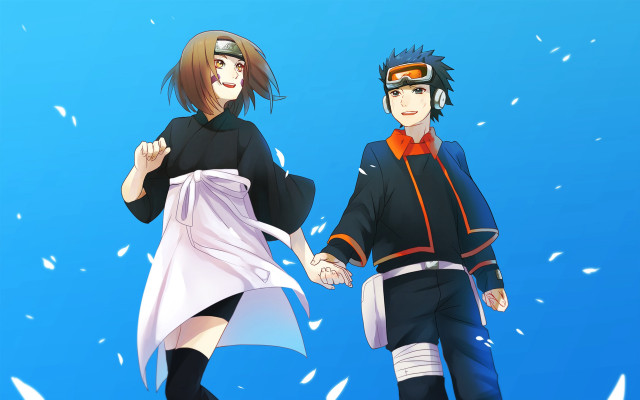 Anime characters holding hands snow free wallpaper - medium preview image