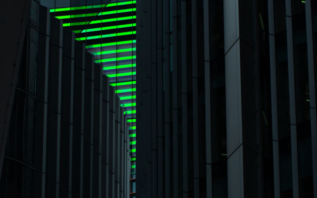 Cyberpunk building green light clock free wallpaper - medium preview image