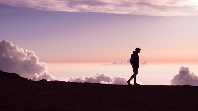 Hill sunset silhouette clouds ocean free wallpaper - medium preview image