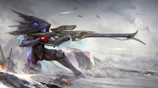 Futuristic woman gun space art free wallpaper - medium preview image