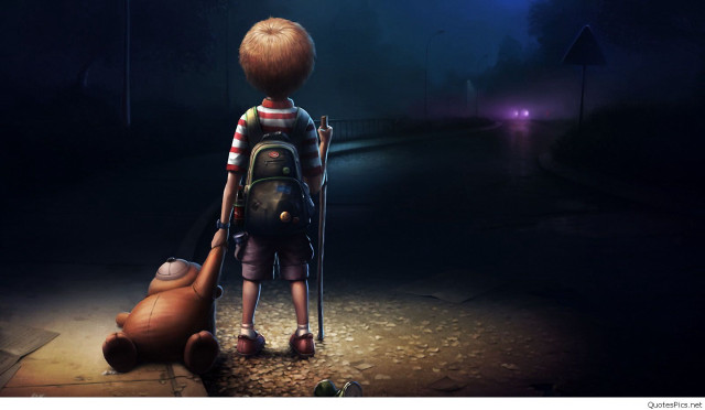 Boy backpack teddy bear dark free wallpaper - medium preview image