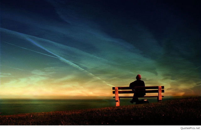 Man bench ocean sunset sky free wallpaper - medium preview image