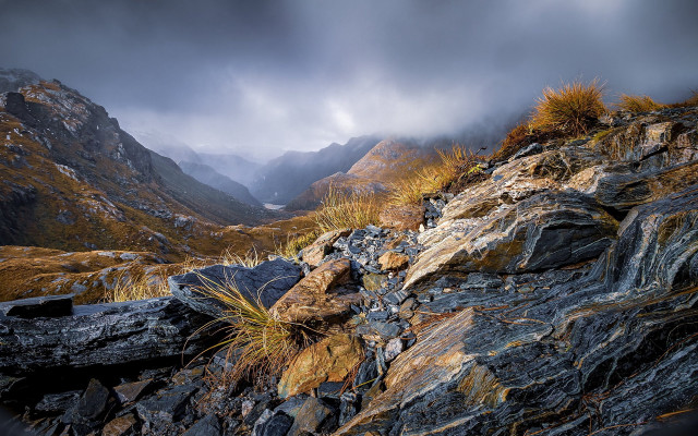 Rocky mountain grass cloudy sky free wallpaper - medium preview image