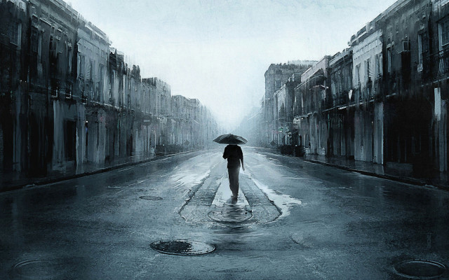 Person walking street umbrella rain #3 free wallpaper - medium preview image