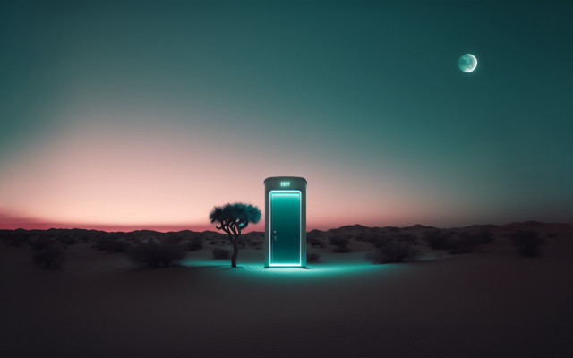 Tall tower desert night moon free wallpaper - medium preview image