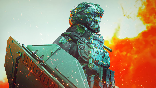 Futuristic suit man fire sky free wallpaper - medium preview image