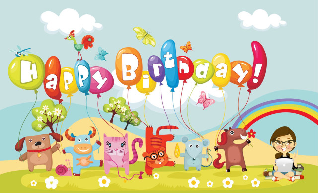 Cartoon birthday card animals balloons #2 free wallpaper - medium preview image