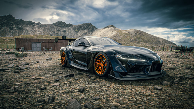 Black sports car rocky mountain free wallpaper - medium preview image