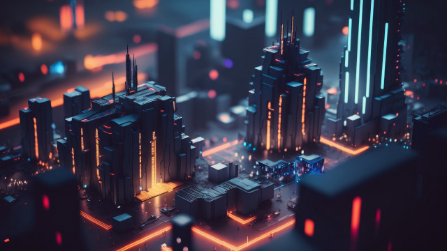 Futuristic cyberpunk city neon skyscrapers free wallpaper - medium preview image