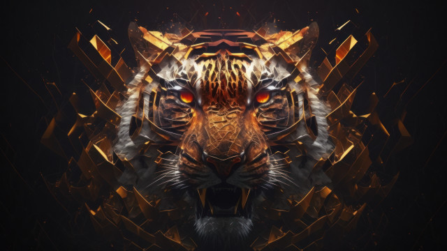 Tiger glowing eyes 3d digital free wallpaper - medium preview image