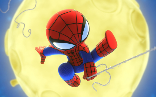 Spiderman fullmoon blue sky yellow free wallpaper - medium preview image