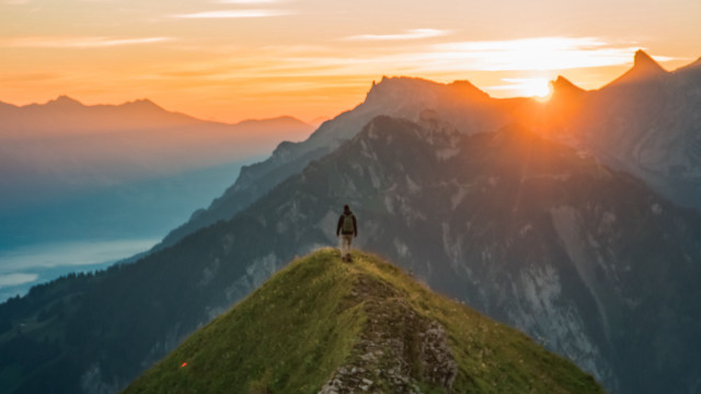 Sunset hill mountains lake ocean free wallpaper - medium preview image