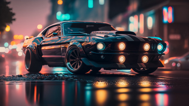 City street night car bokeh free wallpaper - medium preview image