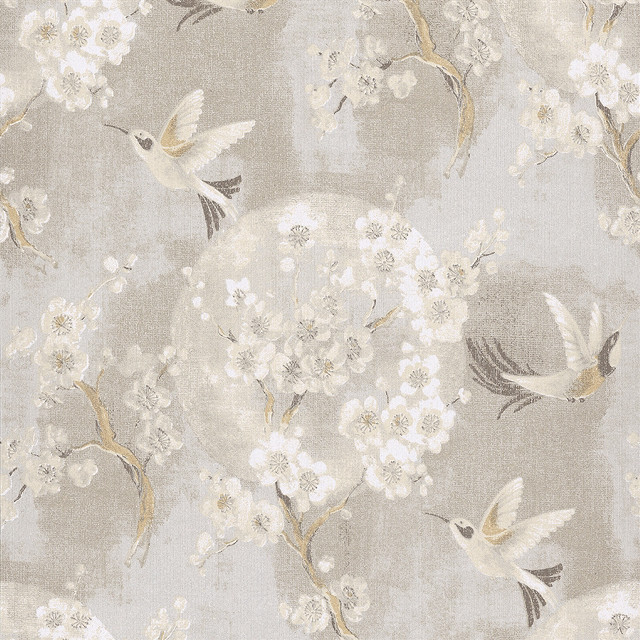 Bird flower pattern gray background free wallpaper - medium preview image