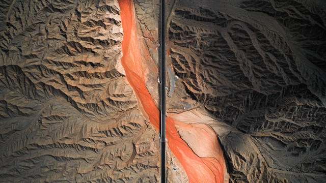 Mountain land art aerial view free wallpaper - medium preview image
