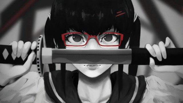 Woman glasses sword window red free wallpaper - medium preview image