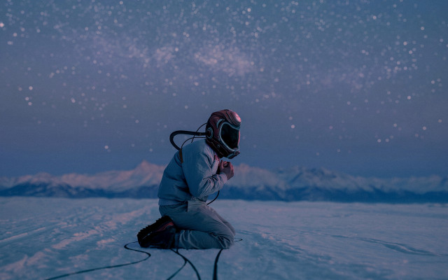Starry sky snowboard solo astronaut free wallpaper - medium preview image