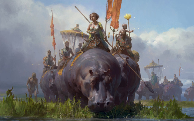 Elephants children field flags castle free wallpaper - medium preview image