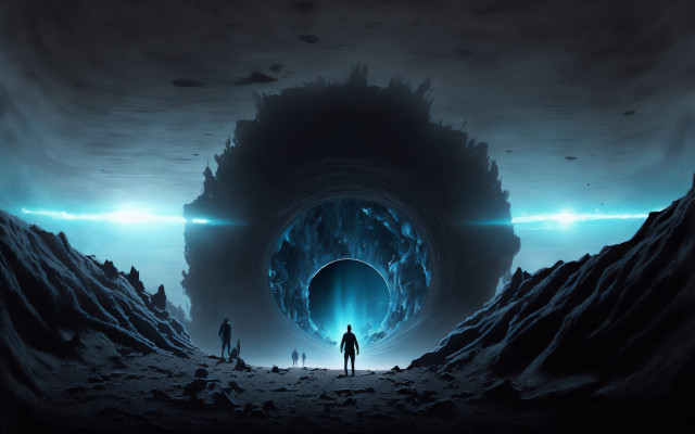 Man woman cave blue portal free wallpaper - medium preview image