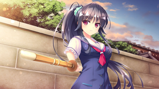 Girl blue dress baseball bat free wallpaper - medium preview image