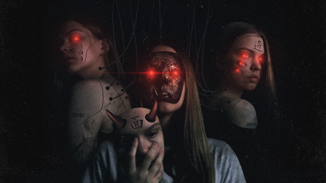 Demonic woman cyberpunk aurora embers free wallpaper - medium preview image