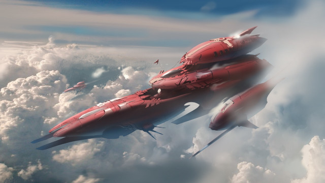 Red fighter jet clouds sunset free wallpaper - medium preview image